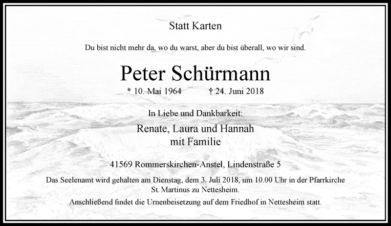  Traueranzeige für Peter Schürmann vom 27.06.2018 aus Rheinische Post