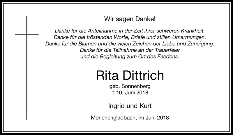  Traueranzeige für Rita Dittrich vom 30.06.2018 aus Rheinische Post