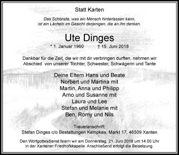 Traueranzeige von Ute Dinges von Rheinische Post