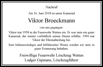 Traueranzeige von Viktor Broeckmann von Rheinische Post