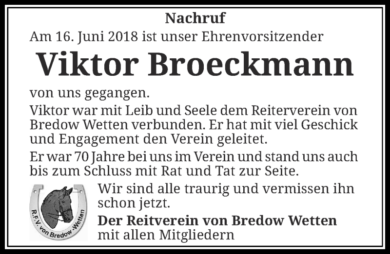  Traueranzeige für Viktor Broeckmann vom 29.06.2018 aus Rheinische Post