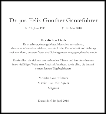 Traueranzeige von Felix Günther Ganteführer von Rheinische Post