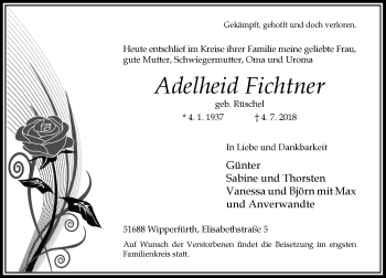 Traueranzeige von Adelheid Fichtner von Rheinische Post