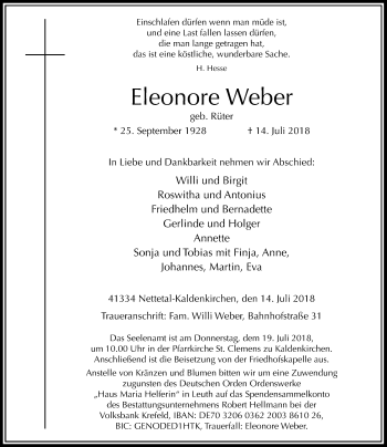 Traueranzeige von Eleonore Weber von Rheinische Post