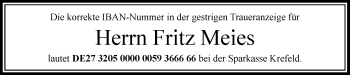 Traueranzeige von Fritz Meies von Rheinische Post