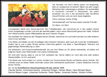 Traueranzeige von Fritz Meies von Rheinische Post