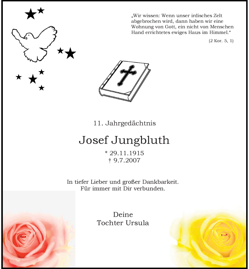  Traueranzeige für Josef Jungbluth vom 07.07.2018 aus Rheinische Post