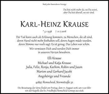 Traueranzeige von Karl-Heinz Krause von Rheinische Post
