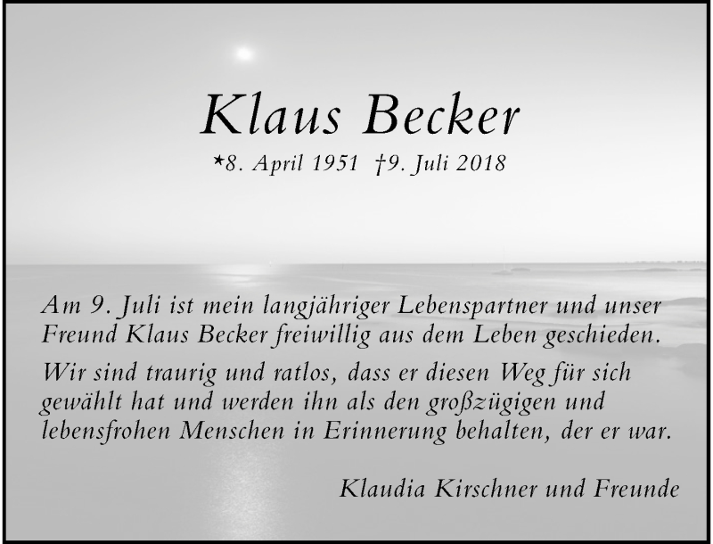  Traueranzeige für Klaus Becker vom 14.07.2018 aus Rheinische Post