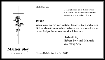 Traueranzeige von Marlies Stey von Rheinische Post