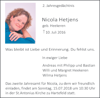 Traueranzeige von Nicola Hetjens von Rheinische Post