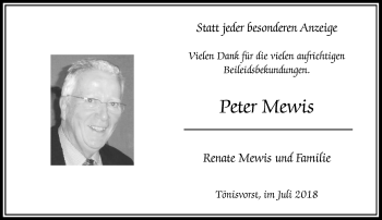 Traueranzeige von Peter Mewis von Rheinische Post