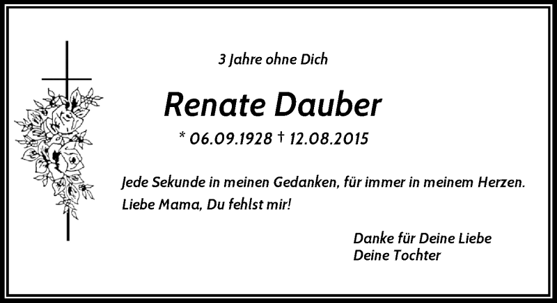  Traueranzeige für Renate Dauber vom 11.08.2018 aus Rheinische Post