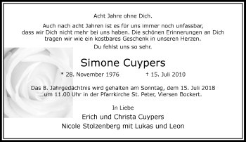 Traueranzeige von Simone Cuypers von Rheinische Post