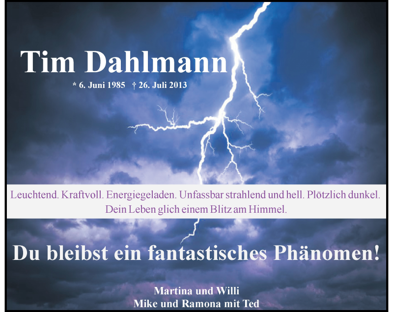  Traueranzeige für Tim Dahlmann vom 26.07.2018 aus Rheinische Post