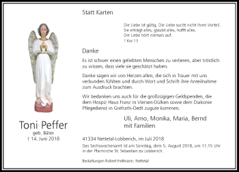 Traueranzeige von Toni Peffer von Rheinische Post
