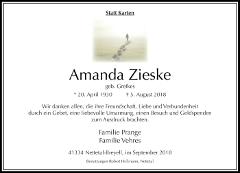 Traueranzeige von Amanda Zieske von Rheinische Post