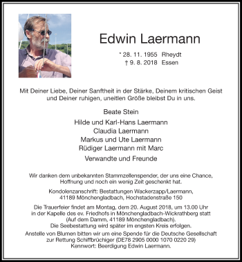 Traueranzeige von Edwin Laermann von Rheinische Post