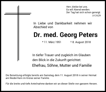 Traueranzeige von Georg Peters von Rheinische Post