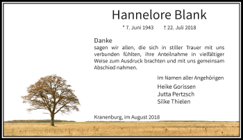 Traueranzeige von Hannelore Blank von Rheinische Post