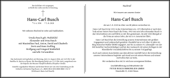 Traueranzeige von Hans-Carl Busch von Rheinische Post