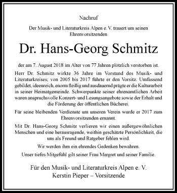 Traueranzeige von Hans-Georg Schmitz von Rheinische Post