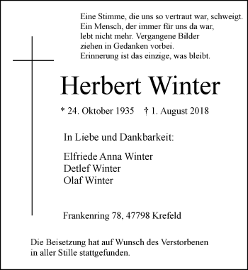 Traueranzeige von Herbert Winter von Rheinische Post