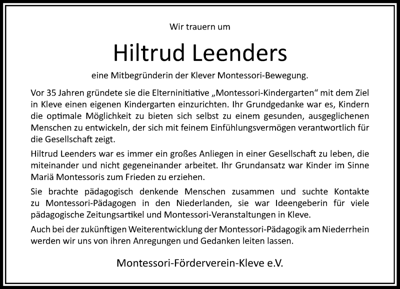  Traueranzeige für Hiltrud Leenders vom 04.08.2018 aus Rheinische Post