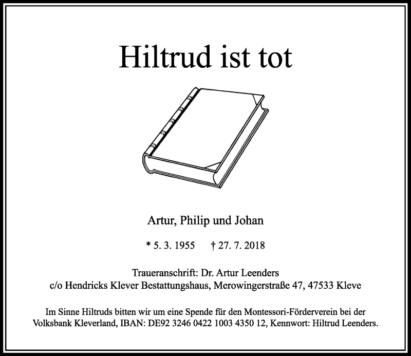  Traueranzeige für Hiltrud Leenders vom 02.08.2018 aus Rheinische Post