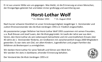 Traueranzeige von Horst-Lothar Wolf von Rheinische Post