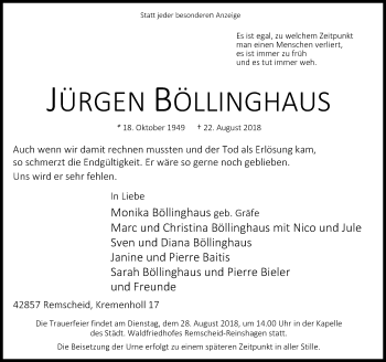 Traueranzeige von Jürgen Böllinghaus von Rheinische Post