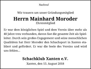 Traueranzeige von Mainhard Moroder von Rheinische Post