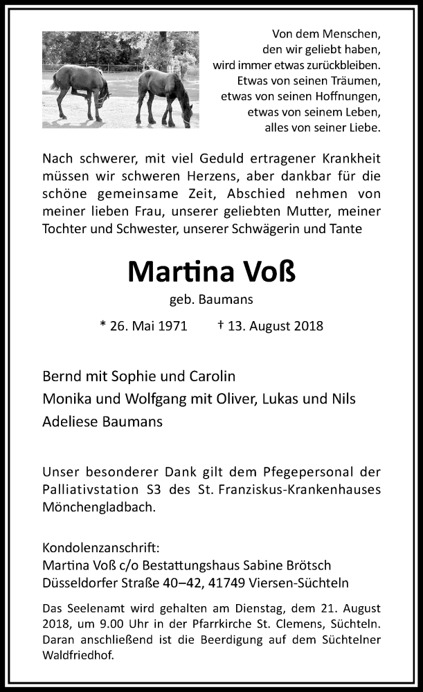  Traueranzeige für Martina Voß vom 18.08.2018 aus Rheinische Post