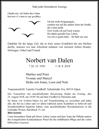 Traueranzeige von Norbert van Dalen von Rheinische Post