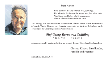 Traueranzeige von Olaf Georg  Baron von Schilling von Rheinische Post