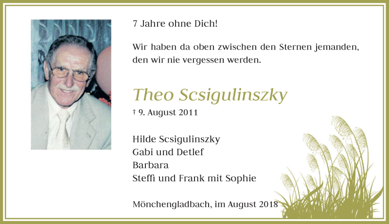  Traueranzeige für Theo Scsigulinszky vom 11.08.2018 aus Rheinische Post
