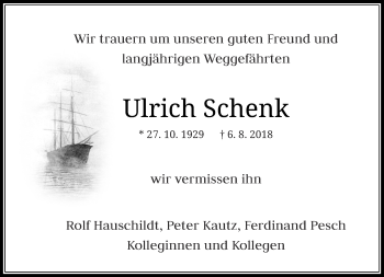 Traueranzeige von Ulrich Schenk von Rheinische Post