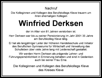 Traueranzeige von Winfried Derksen von Rheinische Post