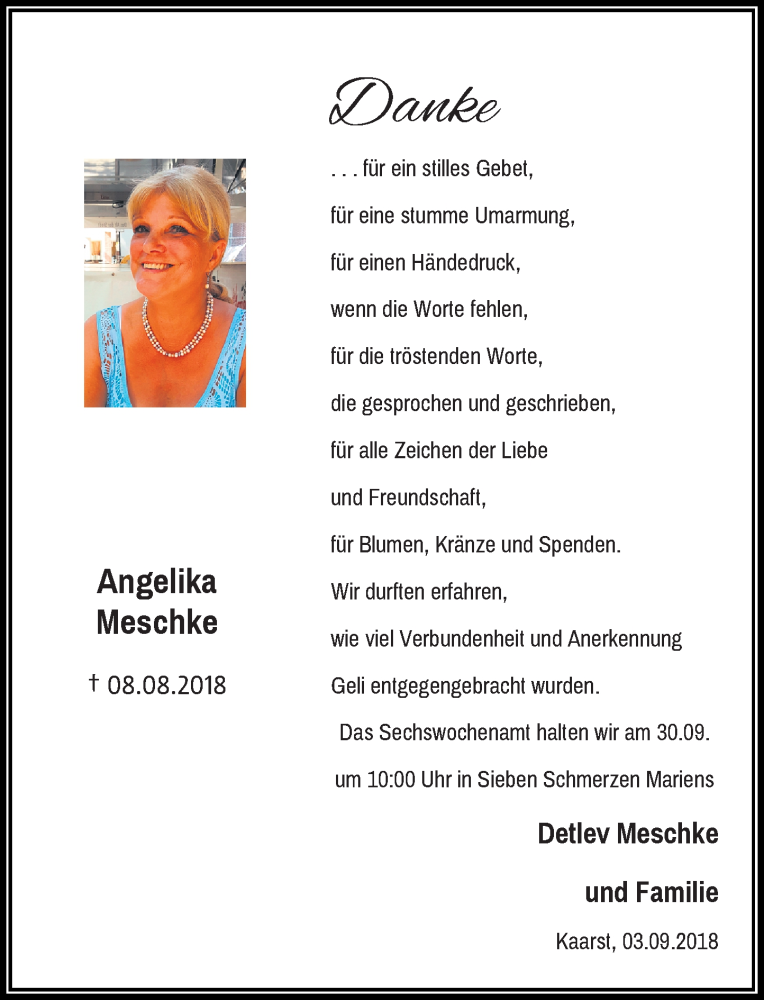  Traueranzeige für Angelika Meschke vom 08.09.2018 aus Rheinische Post