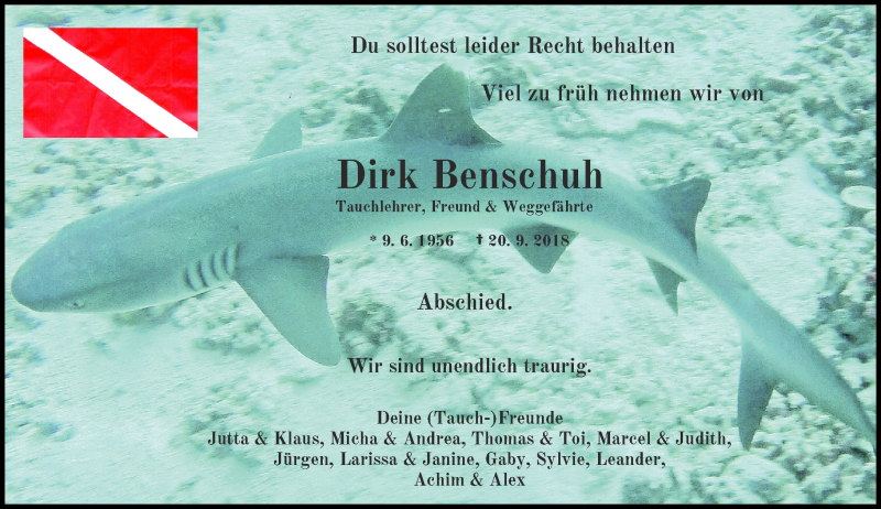  Traueranzeige für Dirk Benschuh vom 22.09.2018 aus Rheinische Post