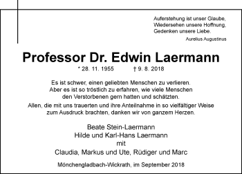 Traueranzeige von Edwin Laermann von Rheinische Post