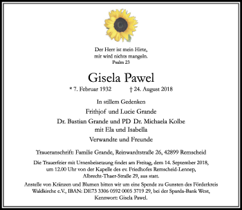 Traueranzeige von Gisela Pawel von Rheinische Post