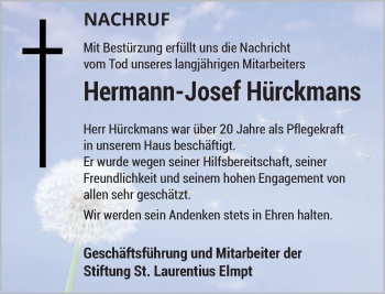 Traueranzeige von Hermann-Josef Hürckmans von Rheinische Post