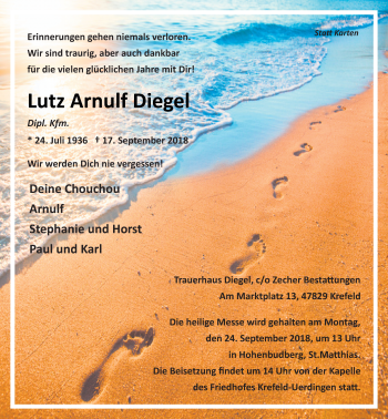 Traueranzeige von Lutz Arnulf Diegel von Rheinische Post