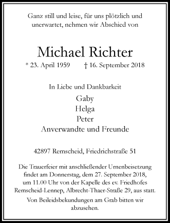 Traueranzeige von Michael Richter von Rheinische Post