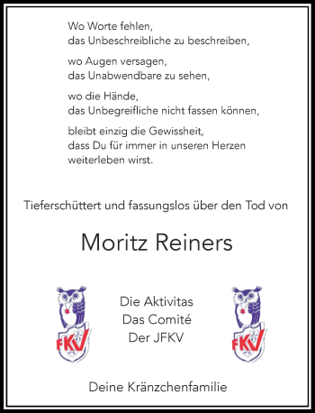 Traueranzeige von Moritz Reiners von Rheinische Post