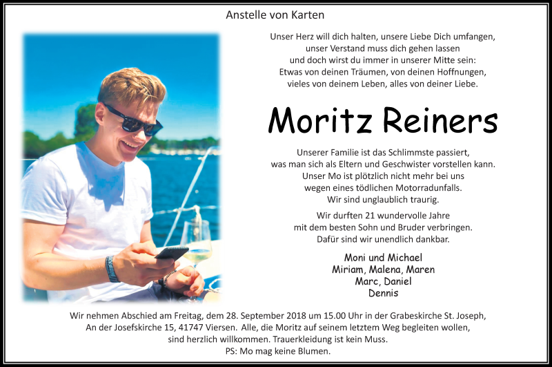  Traueranzeige für Moritz Reiners vom 26.09.2018 aus Rheinische Post