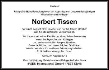 Traueranzeige von Norbert Tissen von Rheinische Post