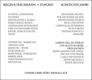 Traueranzeige von Regina Hausmann von Rheinische Post