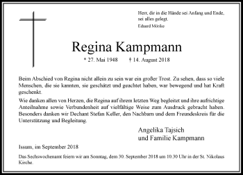 Traueranzeige von Regina Kampmann von Rheinische Post